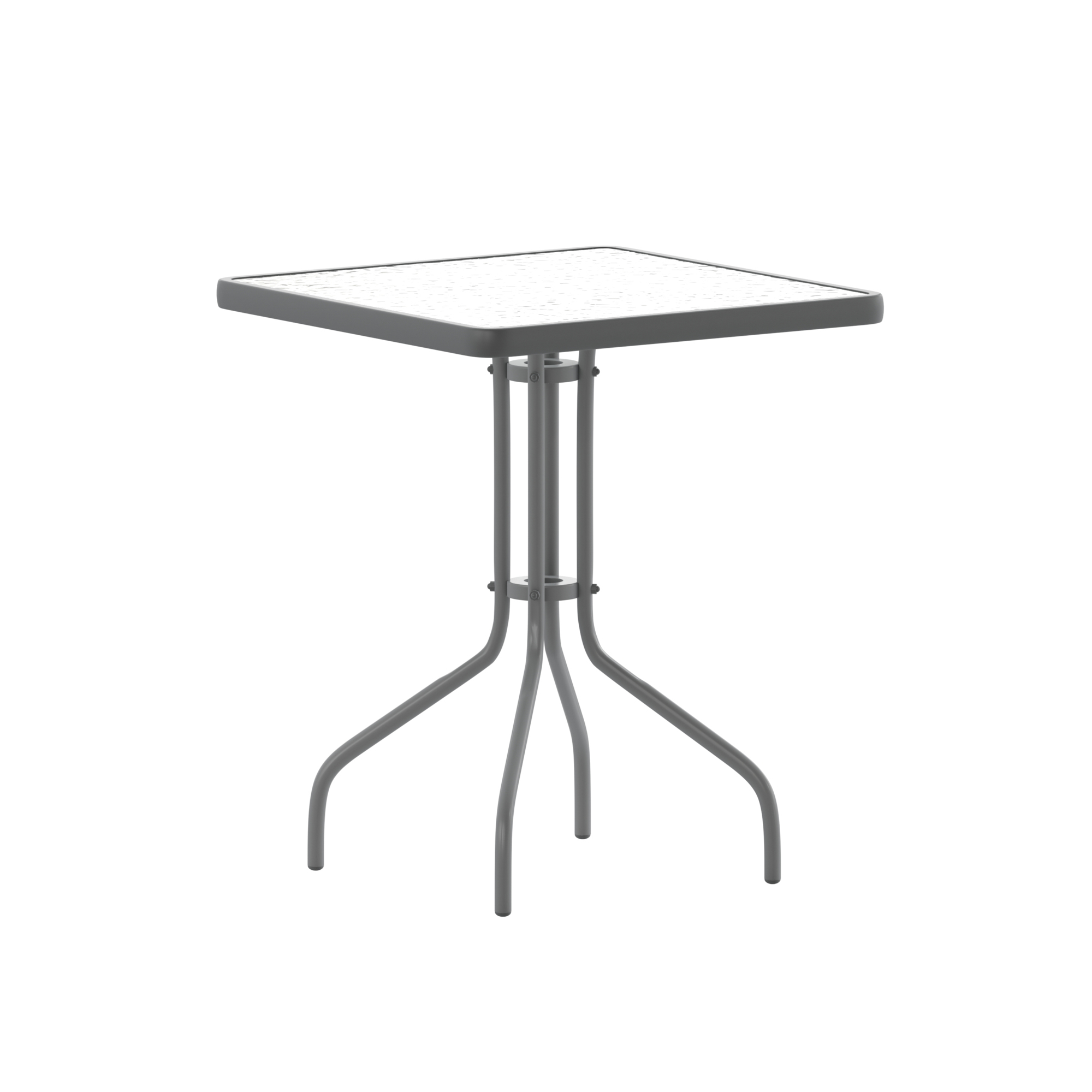Flash Furniture, 23.5in. Square Tempered Glass Metal Table, Table Shape Square, Primary Color Gray, Height 28 in, Model# TLH073A1SV